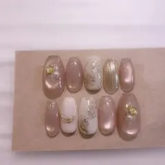 現品　ネイルチップ　ミラー　フラワー マグネット　振り袖　成人式ネイル