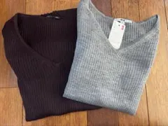 UNIQLOユニクロ メリノブレンドベルスリーブセーター新品グレー・ワインXL