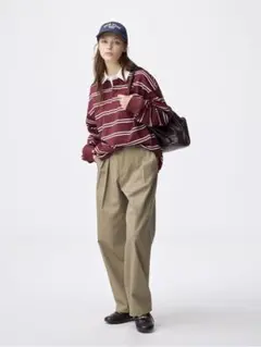 チノバレルレッグタックパンツ　ベージュ