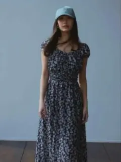 FRAY I.D フラワープリント オフショル ワンピース ブラック