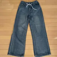 ダークブルーデニムワイドレッグパンツ