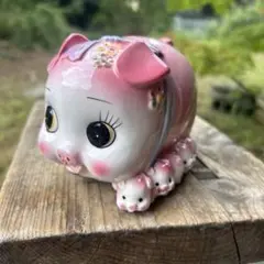 加藤工芸？子ども連れ ブタの貯金箱　レトロ