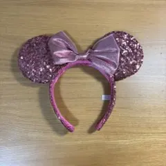 ディズニー　スパンコール　カチューシャ　ピンク　ミニー