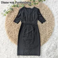 近年 オースチンリード 花柄刺繍 ジャガード ワンピース 七分袖 黒 40