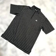 美品☆adidas ゴルフシャツ　黒白ストライプ ハーフジップ　速乾素材　Ｌ