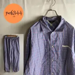 【レナウン Ensuite パジャマ 上LL 下L 綿100% チェック 美品】