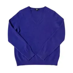 ユニクロ　カシミヤVネックセーター　パープル　ブルー　L