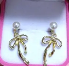 初出品❕シルバーGP　リボンデザインパールピアス