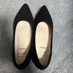 steppi ポインテッドトゥ フラットニットパンプス　シューズ　ブラック　黒