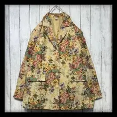 【VINTAGE☆ゴブラン織テーラードジャケット】総柄☆花柄☆レディース3L相当のサムネイル