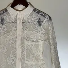 【MURUA】総レース シアーシャツ 透け感 オーバーサイズ ホワイト 長袖