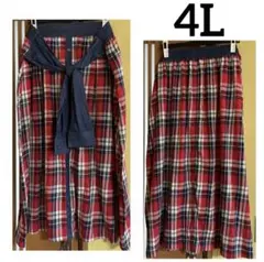 【大きいサイズ】赤色チェック ロングスカート 4L