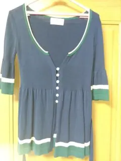 ネイビー Vネック カーディガン 半袖