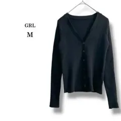 【GRL】グレイル　Vネックニットカーディガン　ストレッチ　細見え　ブラック　M