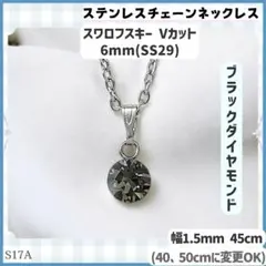 S17A.スワロフスキー 6mm 黒 ステンレスチェーン ネックレスのサムネイル
