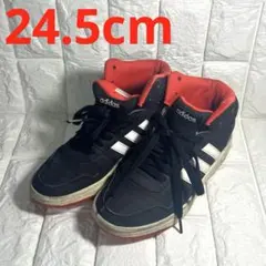 adidas ミッドカット スニーカー 24.5cm 黒 赤 ストリート
