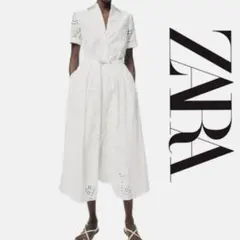 ZARA エンブロイダリーレースロングワンピース レース カットワーク ホワイト