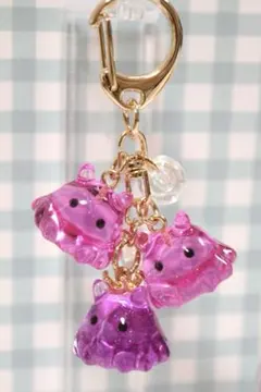 めんだこ/メンダコ/三連キーホルダー【ピンク系・ノーマルゴールド金具】
