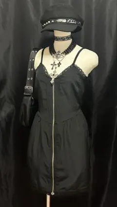 DIVIDED H&M フロントジップ キャミワンピース ブラック