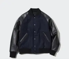 美品 ユニクロ ネオレザースタジアムジャンパー ネイビー M