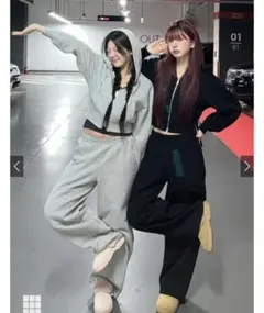 ダブルジップパーカー×2Wayワイドパンツスウェットセットアップ[tu1858]