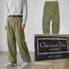 80s Dior 2タック センタープレス リネン スラックス セージグリーンのサムネイル