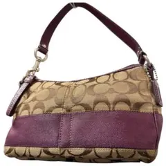 美品✨コーチ　アクセサリーポーチ　ハンドバッグ　パープル　キャンバス　シグネチャ