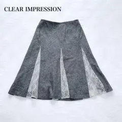 美品　クリアインプレッション　レースドッキングスカート(3)ウールアンゴラ混