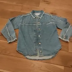 ZARA デニムブラウス　150　152cmビジュー＆フリンジ付
