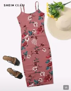 SHEIN CLASI 花柄 キャミソールワンピース ピンク ミディ丈