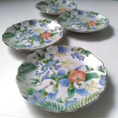 有田焼 翔山窯 銀彩 色絵 花文 小皿 取り皿 銘々皿 輪花 12,8cm 4客のサムネイル