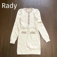 Radyレディー　ケーブル、リブ編みニットミニワンピース　パフスリーブ　y2k