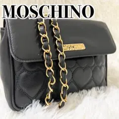 【お買得】極美品 MOSCHINO 2wayショルダーバッグ レザー ブラック
