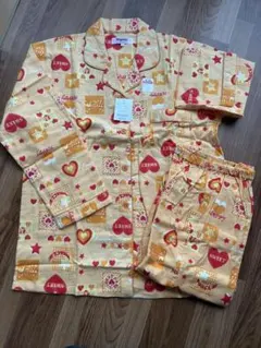 パジャマ　オレンジ 黄色 ハート 星 綿100%