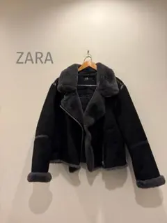 ZARA フェイクムートンボアジャケット ライダース　ブラック