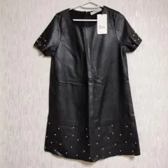 Sサイズ　ZARAKNIT　フェイクレザー半袖ワンピース