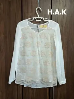 H.A.K 刺繍入りホワイト長袖シャツ 日本製