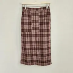 ディスコート チェック柄 ロングスカート ウエストゴム スリット ポケット