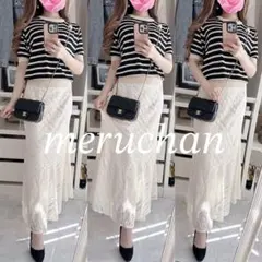 【新品】コーデ売り♡半袖サマーニットトップス＆総レースマーメイドスカート