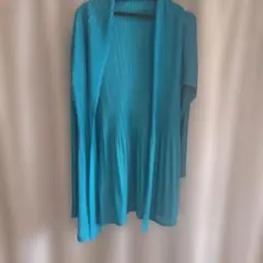 ターコイズ リブ編み カーディガン M-L