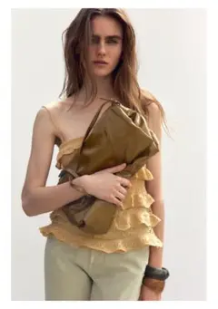 ZARA 封筒型ロングバッグ 2WAYオリーブグリーン レザー クラッチバッグ