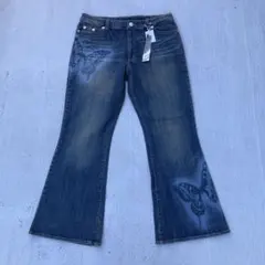 未使用　デニム　フレアパンツ　タグ付き　蝶　ベルボトム　Y2K