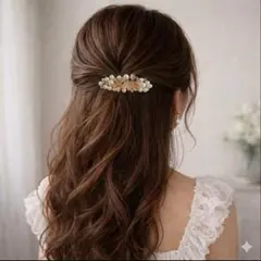 結婚式　ヘアアクセサリー　パール　バレッタ　ゴールド　ブライダル　フォーマル