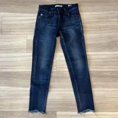 SOMETHING スキニーデニム ダークブルー フリンジ裾