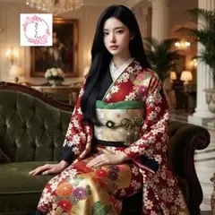 振袖フルセット(7点)・古典柄・金彩・正絹・作家物・落款有・正絹・成人式・黒地のサムネイル