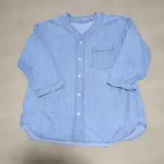 【GLOBAL WORK】デニム ノーカラーシャツ M ゆったり レディースにも