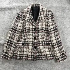タルボット　ツイードジャケット　チェック柄　綺麗め　ウール混　L相当　アイボリー
