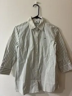 LACOSTE ホワイト・グリーンストライプ 長袖シャツ40