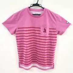 Lサイズ　ディズニー　ミッキー　Tシャツ　ボーダー　ピンク　スポーツ　半袖シャツのサムネイル