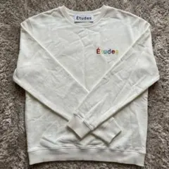 【廃盤品】Études エチュード 刺繍ロゴ クルーネック スウェット 白のサムネイル